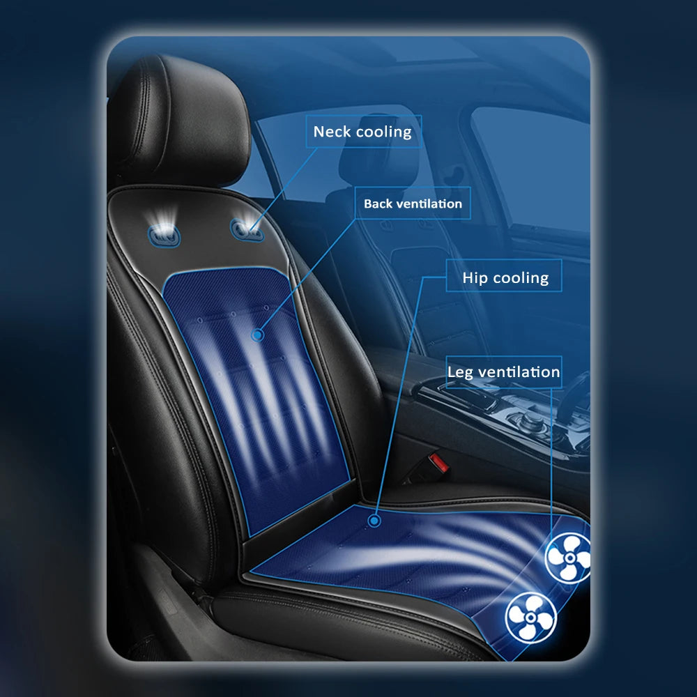 Cooling Car Seat Cushion, 12V/24V Front Seat Cooled Seat Cover with Intelligent Fans Summer Breathable Ventilated Seat Cushion