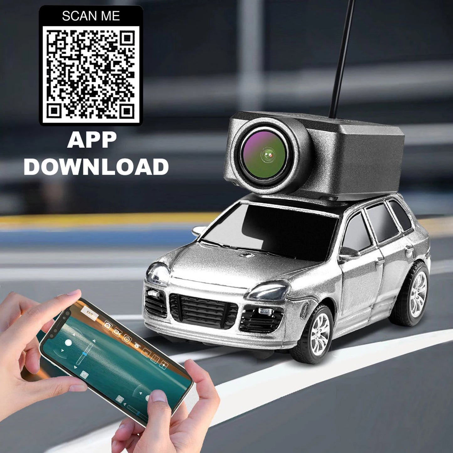 1:64 FPV RC Car with 720P HD Camera, 2.4G WiFi APP Control, Full Proportional Steering & Throttle, Gyro Stabilizer, Silver Gray