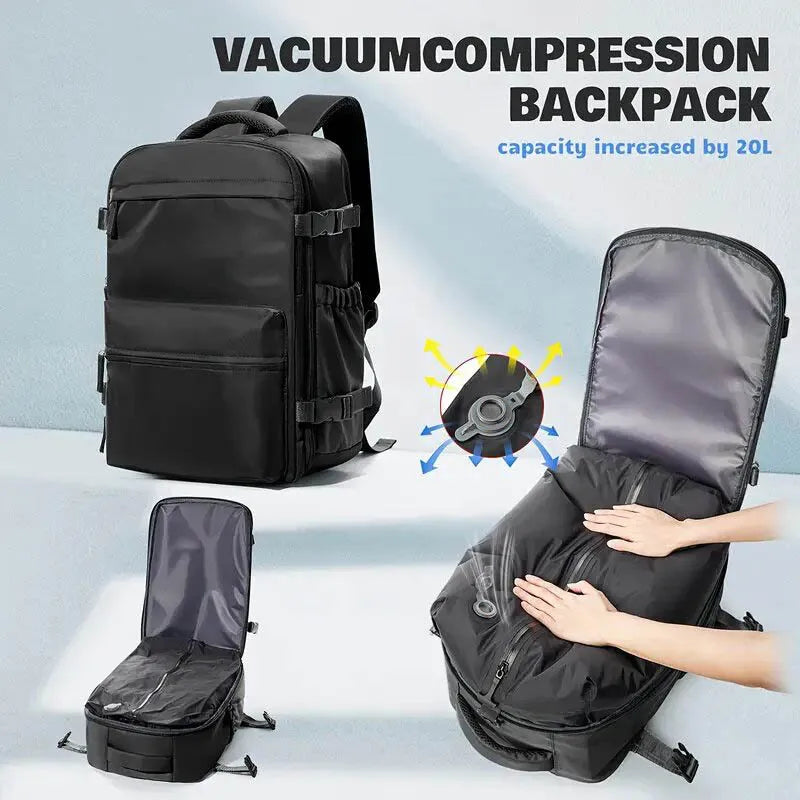 Travel Backpack with Vacuum Compression 15.6in Laptop Business Backpack Clothing Storage Bag Expandable Travel Luggage Backpack