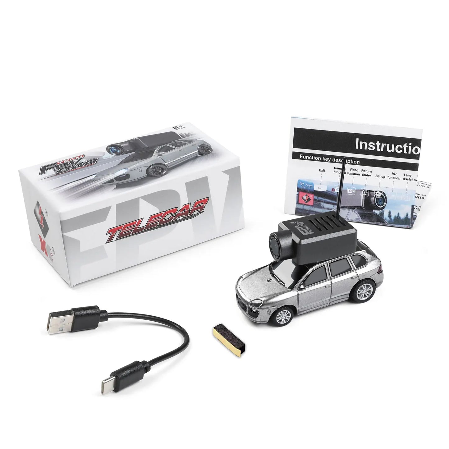 1:64 FPV RC Car with 720P HD Camera, 2.4G WiFi APP Control, Full Proportional Steering & Throttle, Gyro Stabilizer, Silver Gray