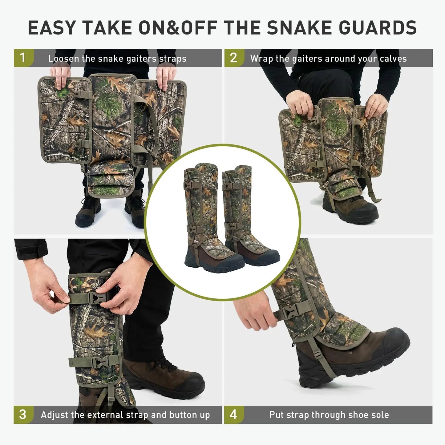 Snake Gaiters Waterproof Leg Guards with 12 PE Boards Adjustable Buckles Camo Armor for Hunting Hiking Trekking Snake Bite Proof