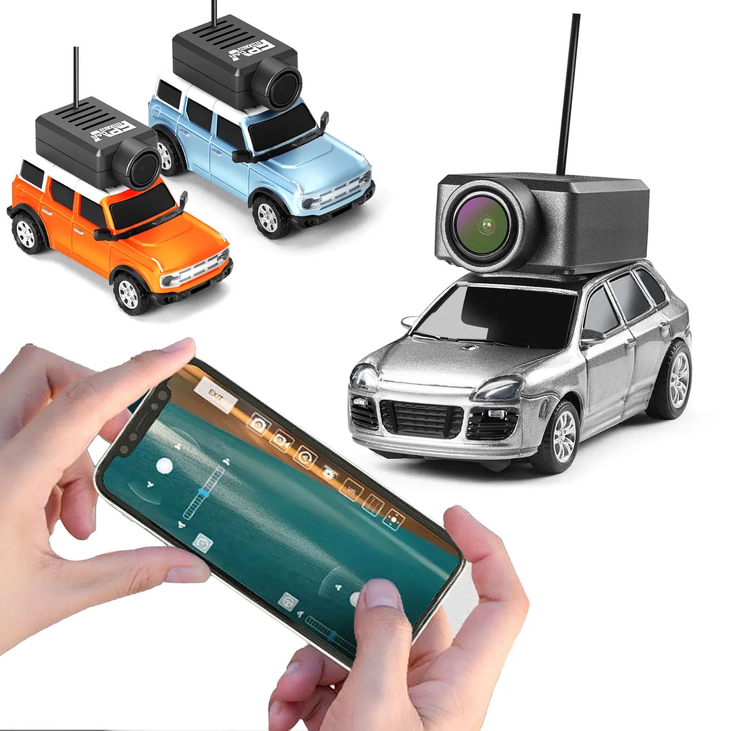 1:64 FPV RC Car with 720P HD Camera, 2.4G WiFi APP Control, Full Proportional Steering & Throttle, Gyro Stabilizer, Silver Gray