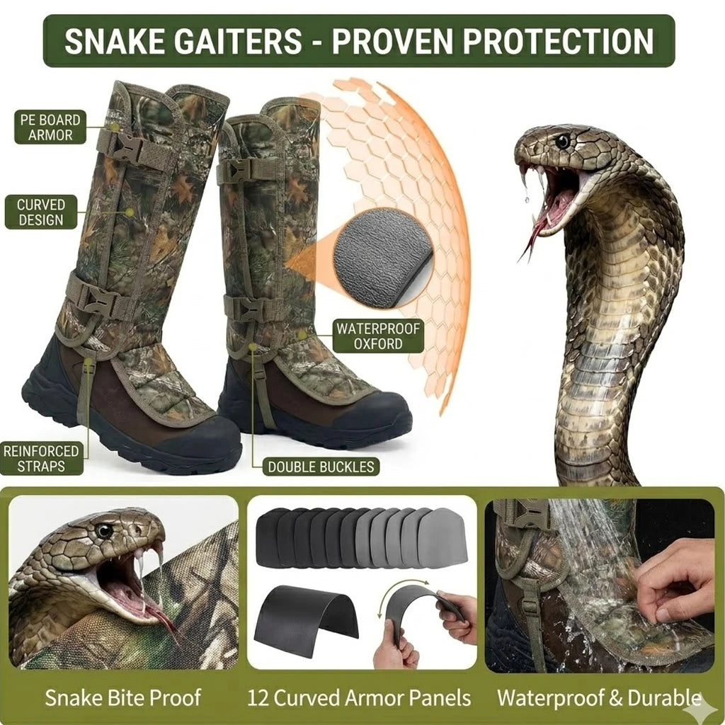 Snake Gaiters Waterproof Leg Guards with 12 PE Boards Adjustable Buckles Camo Armor for Hunting Hiking Trekking Snake Bite Proof