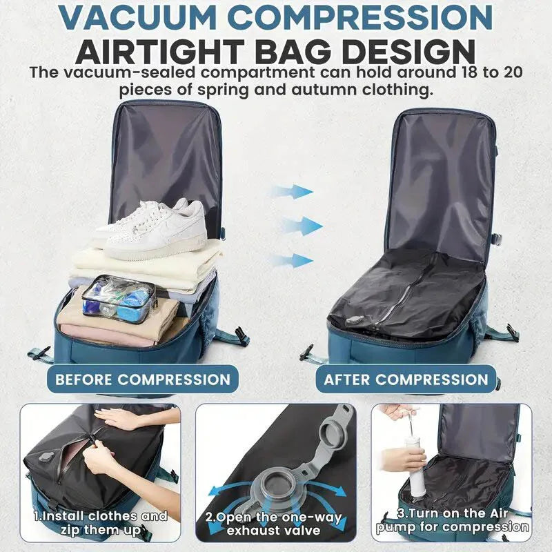 Travel Backpack with Vacuum Compression 15.6in Laptop Business Backpack Clothing Storage Bag Expandable Travel Luggage Backpack