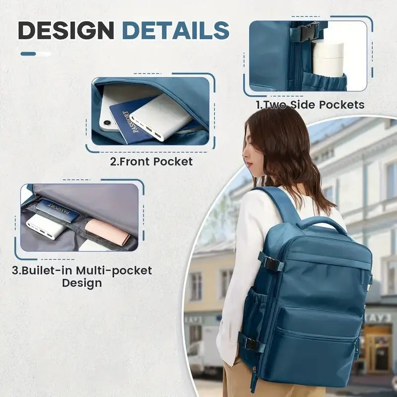 Travel Backpack with Vacuum Compression 15.6in Laptop Business Backpack Clothing Storage Bag Expandable Travel Luggage Backpack